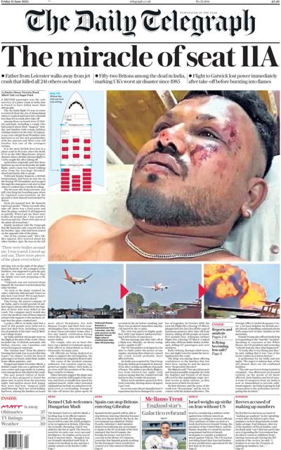 The Daily Telegraph (UK) Newspaper Front Page for 14 June 2025