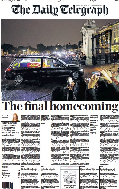 The Daily Telegraph (UK) Newspaper Front Page for 14 September 2022