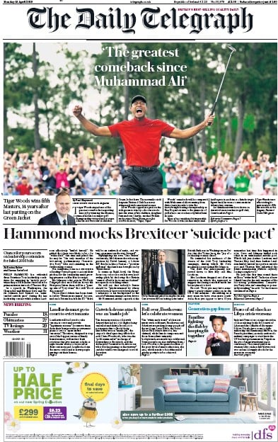 The Daily Telegraph (UK) Newspaper Front Page for 15 April 2019