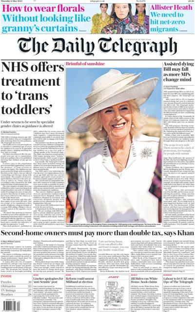 The Daily Telegraph (UK) Newspaper Front Page for 15 May 2025