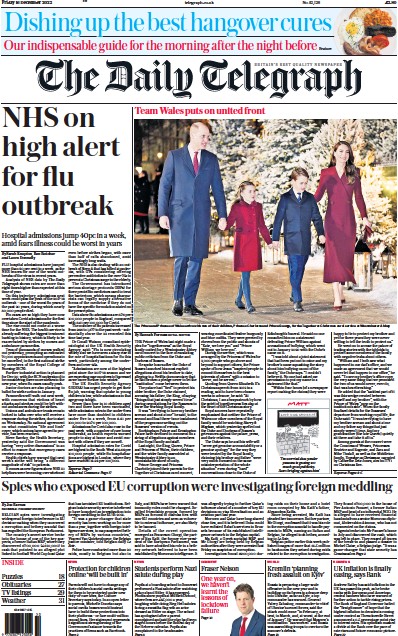 The Daily Telegraph Newspaper Front Page for 16 December 2022