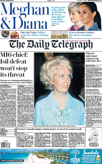 The Daily Telegraph (UK) Newspaper Front Page for 16 February 2019