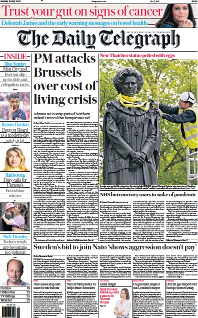 The Daily Telegraph (UK) Newspaper Front Page for 16 May 2022