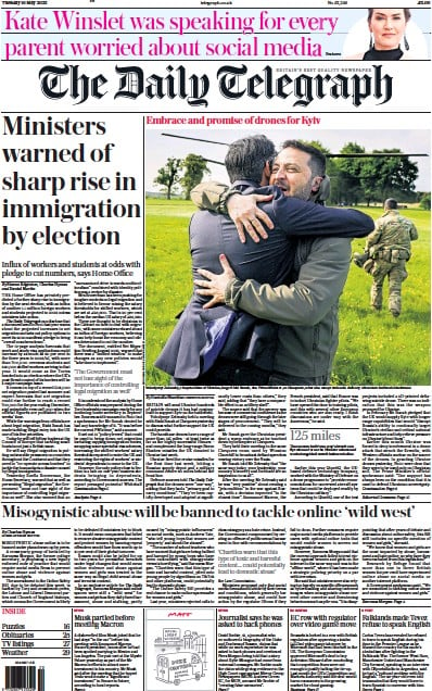 The Daily Telegraph (UK) Newspaper Front Page for 16 May 2023