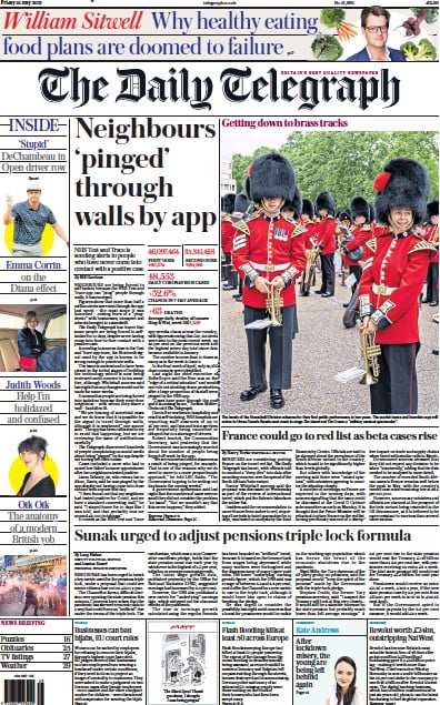 The Daily Telegraph (UK) Newspaper Front Page for 16 July 2021
