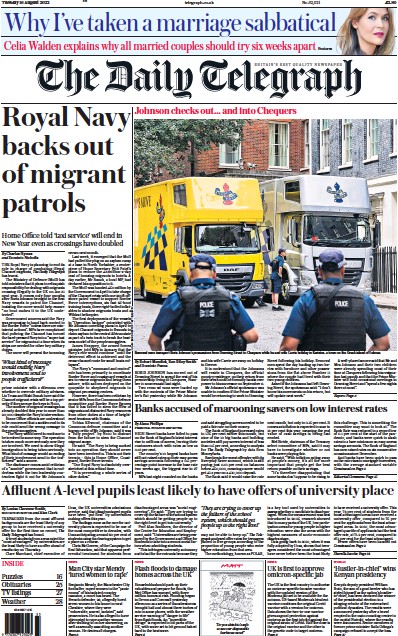 The Daily Telegraph (UK) Newspaper Front Page for 16 August 2022