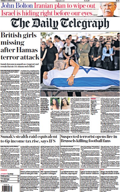 The Daily Telegraph (UK) Newspaper Front Page for 17 October 2023