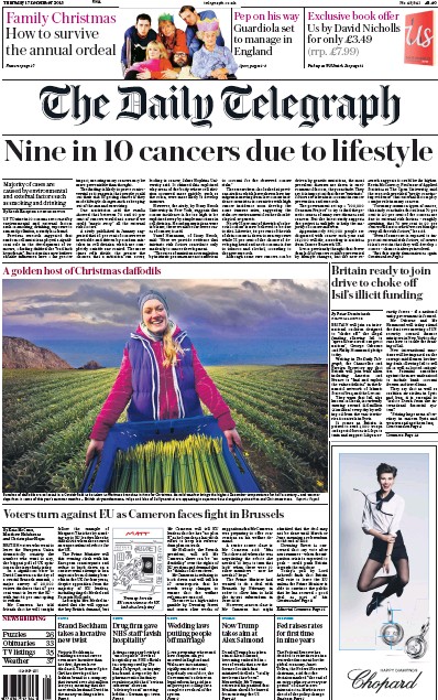 The Daily Telegraph (UK) Newspaper Front Page for 17 December 2015