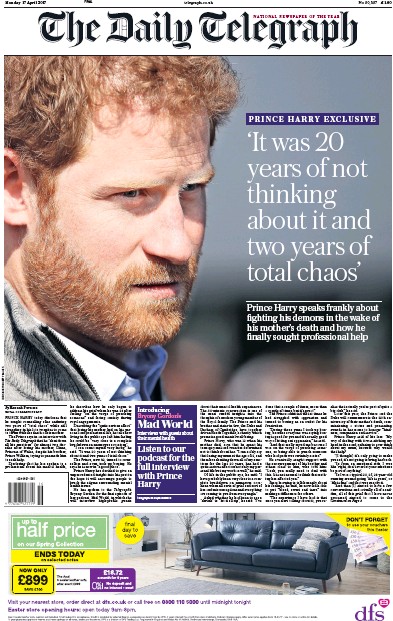 The Daily Telegraph Newspaper Front Page for 17 April 2017
