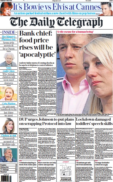 The Daily Telegraph (UK) Newspaper Front Page for 17 May 2022