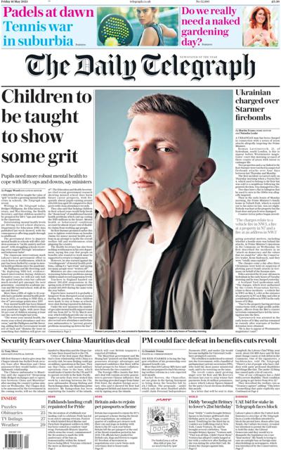 The Daily Telegraph Newspaper Front Page for 17 May 2025