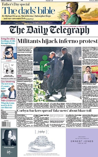The Daily Telegraph (UK) Newspaper Front Page for 17 June 2017