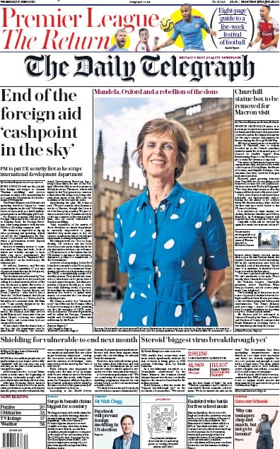 The Daily Telegraph Newspaper Front Page for 17 June 2020