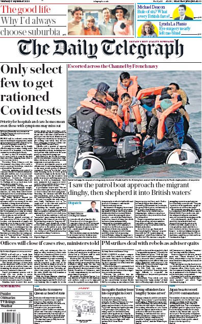 The Daily Telegraph Newspaper Front Page for 17 September 2020