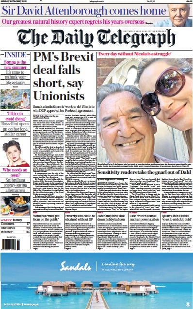 The Daily Telegraph (UK) Newspaper Front Page for 18 February 2023