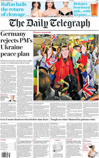 The Daily Telegraph (UK) Newspaper Front Page for 18 February 2025