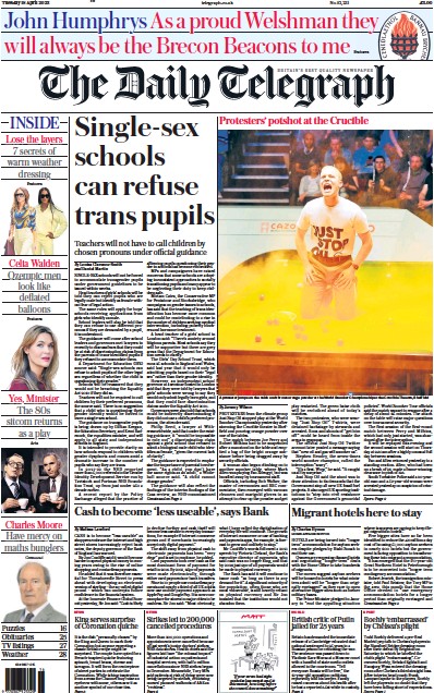 The Daily Telegraph (UK) Newspaper Front Page for 18 April 2023