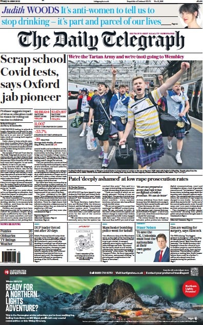 The Daily Telegraph (UK) Newspaper Front Page for 18 June 2021