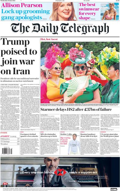 The Daily Telegraph (UK) Newspaper Front Page for 18 June 2025