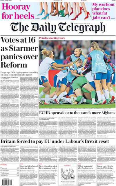 The Daily Telegraph (UK) Newspaper Front Page for 18 July 2025