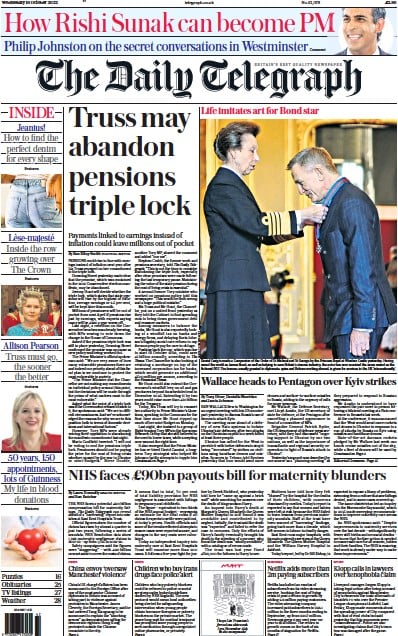 The Daily Telegraph (UK) Newspaper Front Page for 19 October 2022