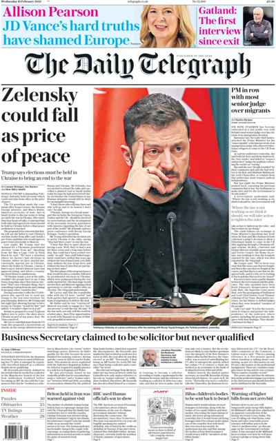 The Daily Telegraph (UK) Newspaper Front Page for 19 February 2025