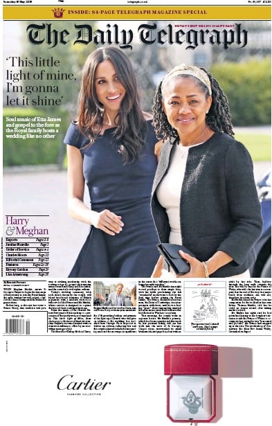 The Daily Telegraph Newspaper Front Page for 19 May 2018