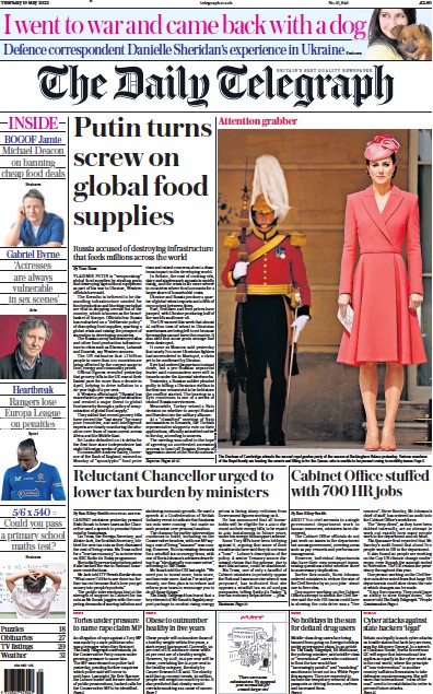 The Daily Telegraph (UK) Newspaper Front Page for 19 May 2022