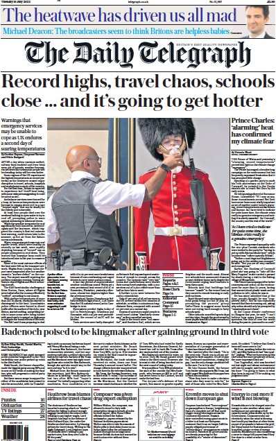 The Daily Telegraph (UK) Newspaper Front Page for 19 July 2022