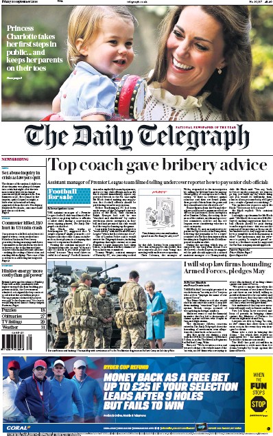 The Daily Telegraph Newspaper Front Page for 1 October 2016