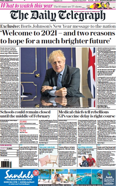 The Daily Telegraph (UK) Newspaper Front Page for 1 January 2021