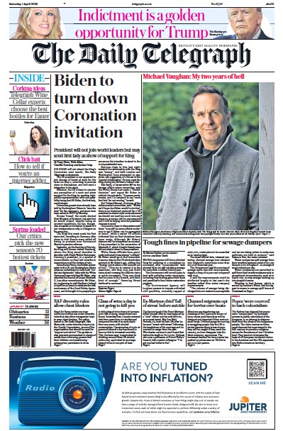The Daily Telegraph (UK) Newspaper Front Page for 1 April 2023