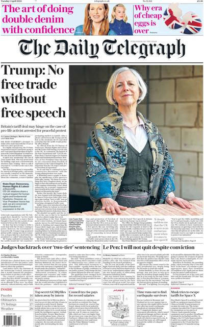 The Daily Telegraph (UK) Newspaper Front Page for 1 April 2025