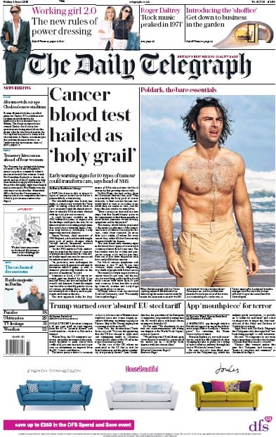 The Daily Telegraph Newspaper Front Page for 1 June 2018