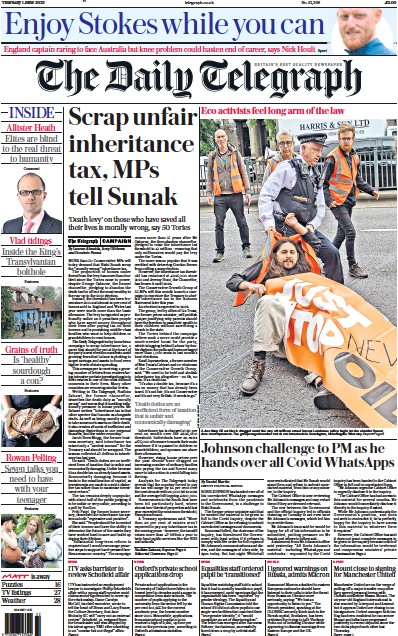 The Daily Telegraph (UK) Newspaper Front Page for 1 June 2023