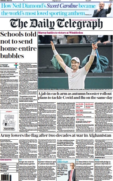The Daily Telegraph (UK) Newspaper Front Page for 1 July 2021