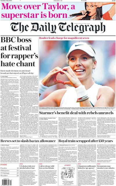 The Daily Telegraph (UK) Newspaper Front Page for 1 July 2025