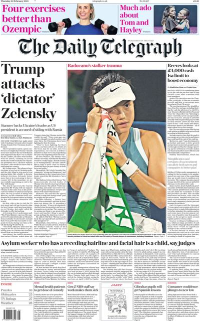The Daily Telegraph (UK) Newspaper Front Page for 20 February 2025