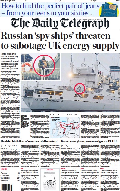 The Daily Telegraph (UK) Newspaper Front Page for 20 April 2023
