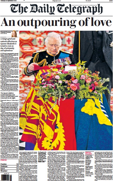 The Daily Telegraph (UK) Newspaper Front Page for 20 September 2022