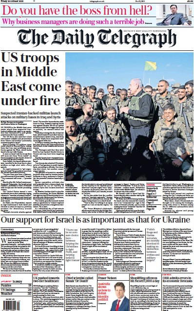 The Daily Telegraph (UK) Newspaper Front Page for 21 October 2023