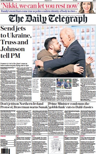 The Daily Telegraph (UK) Newspaper Front Page for 21 February 2023