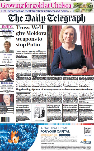 The Daily Telegraph (UK) Newspaper Front Page for 21 May 2022
