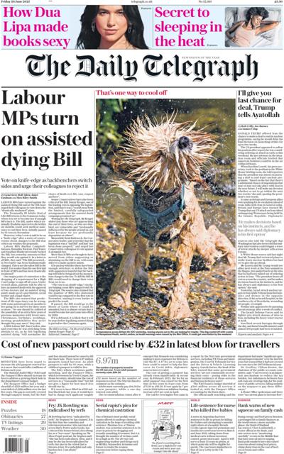 The Daily Telegraph (UK) Newspaper Front Page for 21 June 2025