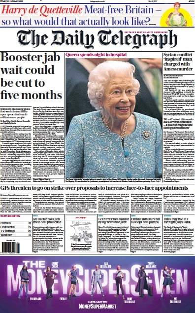 The Daily Telegraph (UK) Newspaper Front Page for 22 October 2021