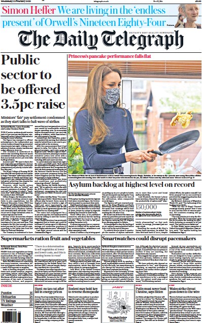 The Daily Telegraph (UK) Newspaper Front Page for 22 February 2023