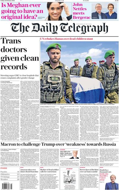 The Daily Telegraph (UK) Newspaper Front Page for 22 February 2025