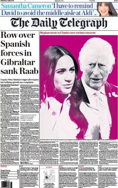 The Daily Telegraph (UK) Newspaper Front Page for 22 April 2023
