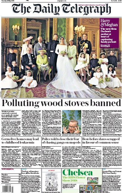 The Daily Telegraph Newspaper Front Page for 22 May 2018