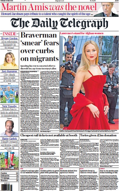 The Daily Telegraph (UK) Newspaper Front Page for 22 May 2023